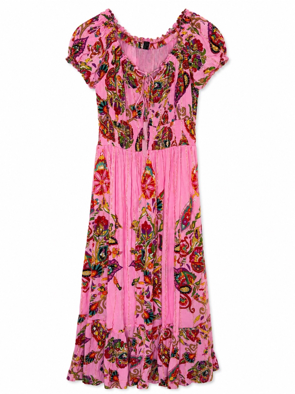 Me 2 Magic Boho Pink Floral Peasant Maxi Dress M